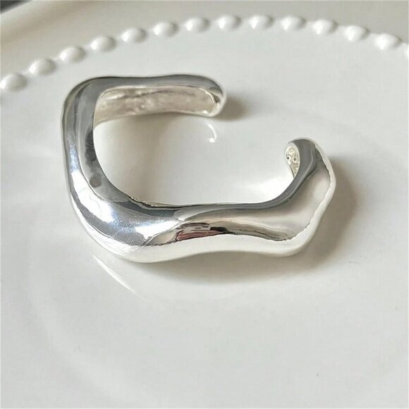 Silver Toned Women's Abstract Asymmetrical Open Bangle Top Rated! - Picture 6 of 6